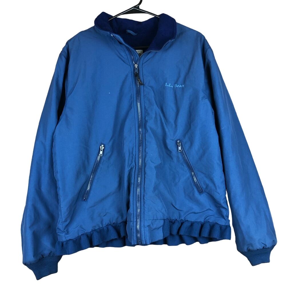 Vintage LL Bean Mens Jacket Blue 90s Nylon Warm-Up Fleece Lined Athletic Medium